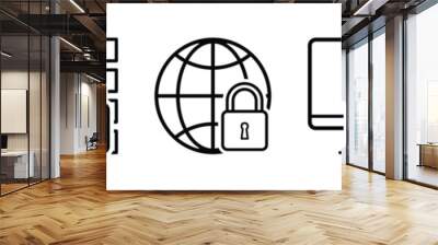 cyber security icon set. data and network protection symbol for app, ui, website. computer and technology protection vector icons on transparent background. Wall mural