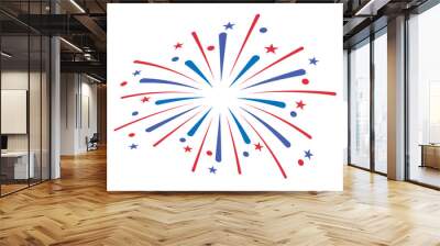 fireworks fourth of July. fireworks with red and blue stars and sparks. united states of america independence day. usa celebration design element. transparent png and vector illustration. Wall mural