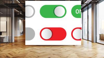 on and off toggle switch button. set of power switch png icons for ui, app, website. vector illustration on transparent background. Wall mural