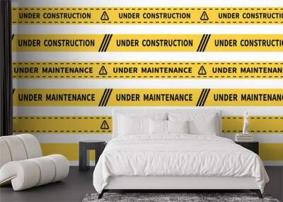 Under construction and under maintenance yellow barricade tape with black stripes. set of warning tape template. Vector seamless barrier line isolated on transparent background. Wall mural