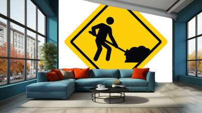 under construction road sign. warning sign with man digging ground. vector illustration on transparent background. Wall mural