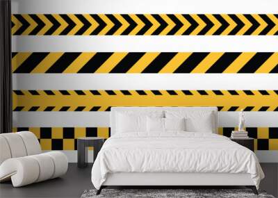 yellow and black caution warning tape set for industrial safety, road, construction, hazard area. vector illustration with transparent background Wall mural