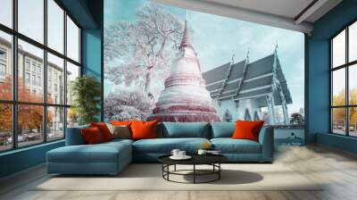 Near infrared landscape old stupa in temple in Thailand Wall mural