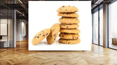 Chocolate chips cookies on white background Wall mural