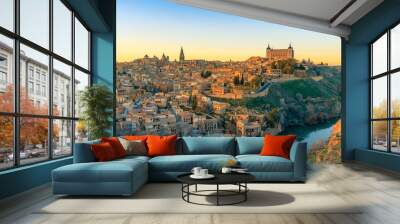 Breathtaking panoramic view of beautiful sunset over the old town of Toledo. Travel destination Spain Wall mural