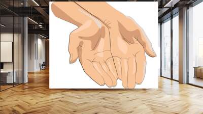 Character pair of hands with exposed palm, request or donation. Wall mural