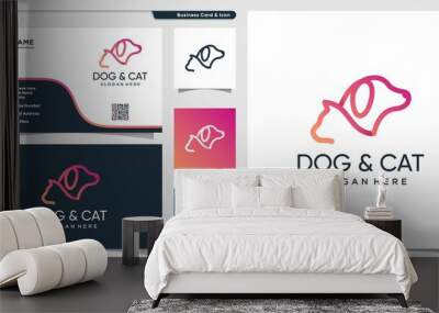 Dog and cat logo modern gradient line art style and business card design template Premium Vector Wall mural