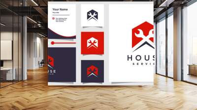 Home logo template and business card with line creative service concept Premium Vector Wall mural