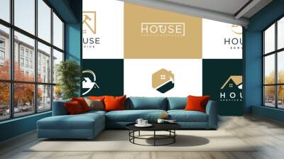 House logo design with hammer concept for service concept Premium Vector Wall mural