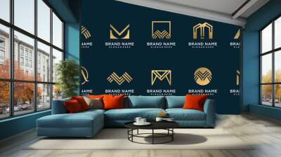 Set of letter M logo with unique and golden concept Premium Vector Wall mural