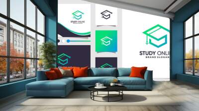 Study online logo with creative modern concept and business card design Premium Vector Wall mural