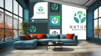 Tree logo design with creative abstract concept Premium Vector Wall mural