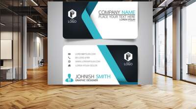 Blue modern creative business card and name card,horizontal simple clean template vector design, layout in rectangle size. Wall mural