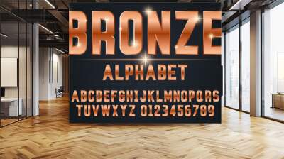 Decorative bronze alphabet vector fonts and numbers.Typography design for headlines, labels, posters, logos, cover, etc. Wall mural