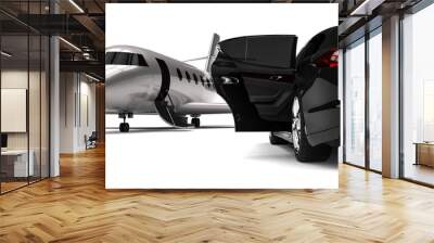  Luxury life / 3D render image representing a luxury car with an private jet Wall mural