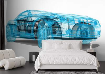 Wire Frame car / 3D render image representing an luxury car in wire frame  Wall mural