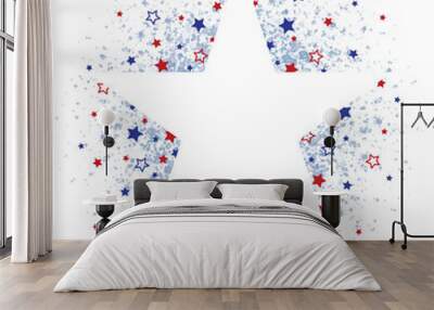 A blue glitter confetti border with stars, behind a large white star for copy space
 Wall mural