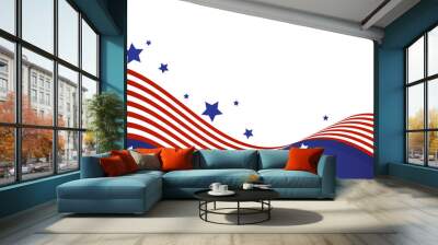 a red white and blue american flag wave background with stars and copy space Wall mural