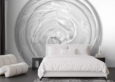 Transparent cosmetic gel in a round jar. View from above. On an empty background. Wall mural