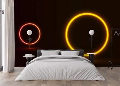 WebNeon figure on a dark background. Two rings. Circles. Wall mural