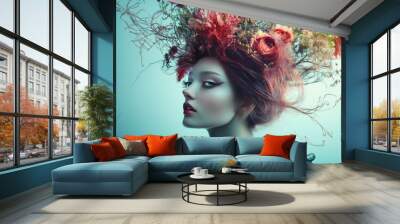 Add a touch of fantasy and whimsy by creating over-the-top, avant-garde hairstyles that push the boundaries of creativity, incorporating exaggerated elements and playful details.  Wall mural