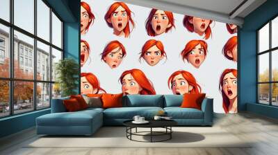 Arrange the expressions in a way that visually tells a story, moving from one emotion to another. This could be done through a grid or a flowing composition that connects the different emotions.  Wall mural