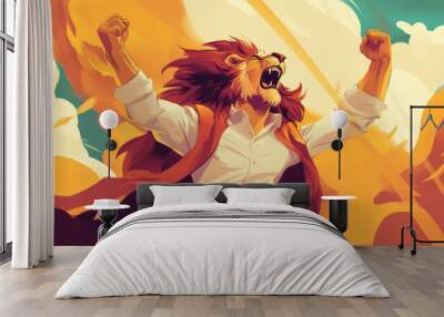 Show moments of personal achievement or triumph. Depict Leo celebrating a victory or reaching a significant milestone to highlight their success-oriented mindset.  Wall mural