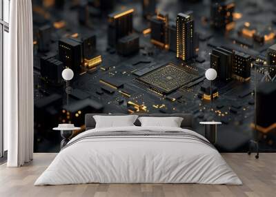 The mood should be sleek, precise, and modern, representing the silent but powerful world of digital circuits and their role in driving technology forward Wall mural