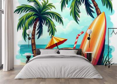 beach with palm trees Wall mural