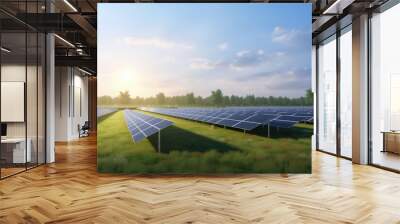 Solar energy farm, sustainable renewable green sun power, eco-friendly electricity Wall mural