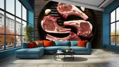 Lamb Chops Ready to Grill – Fresh, Juicy Meat Perfect for Barbecue and Cooking Wall mural