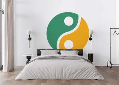 Yin yang concept 2 colored icon. Isolated orange and green Yin yang vector symbol design. Can be used for web and mobile UI/UX Wall mural