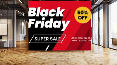 Black friday super sale 50% off modern typography long shadow style poster background social media promotion design. vector illustration graphic template Wall mural