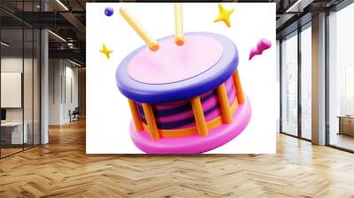 Festive Carnival Drum with stick for party music instrument celebration cultural event 3d icon illustration design Wall mural