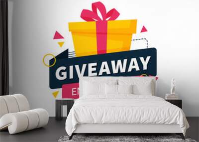 Giveaway enter to win poster template design for social media post or website banner. Gift box vector illustration with modern typography text style. Wall mural