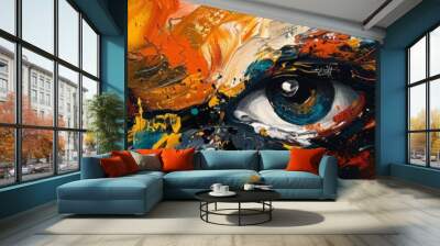 Abstract Eye Painting with Vibrant Colors. Wall mural