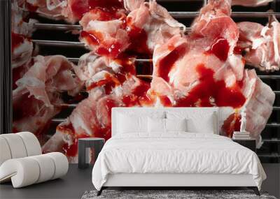 raw meat on a grill plate Wall mural