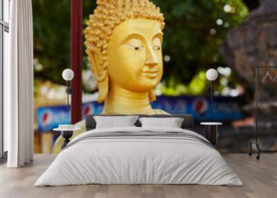 Travelling Laos, gold Buddha statue  Wall mural