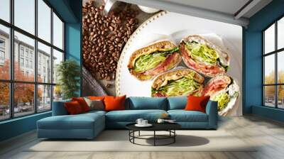 Variety of sandwiches and coffee Wall mural