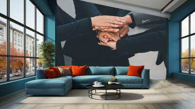 Close-up of stack hand of Businessman handshake for teamwork of business merger partnership and business deal,successful negotiate,hand shake, Wall mural