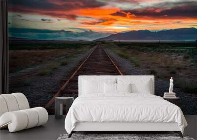 railroad tracks in the sunset Wall mural