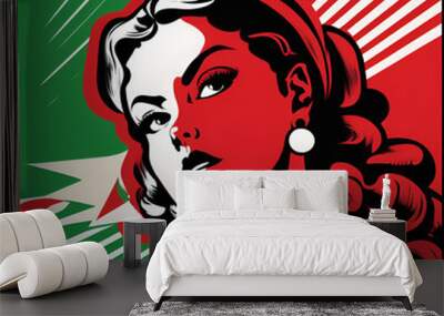 Women pop art illustration red, green white, mexican flag colors Wall mural