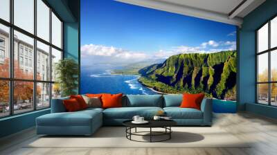 beautiful aerial view of na pali coast Wall mural