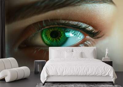 Close-up photo of beautiful green female eyes. Wall mural