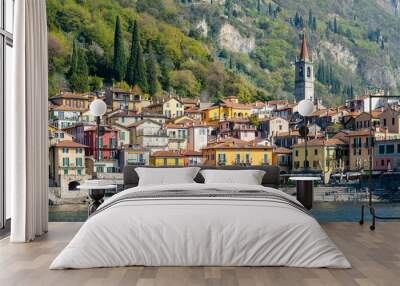 Typical colorful houses in Varenna, one of the most picturesque towns on the shore of Lake Como. Charming location with typical Italian atmosphere. Wall mural