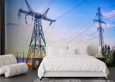 Industrial landscape with high voltage power lines Wall mural