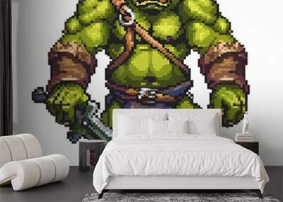 A 8-bit, 16-bit, 64-bit, illustration image art of a ogre, warrior, fiend, goblins, with a white background.  Wall mural