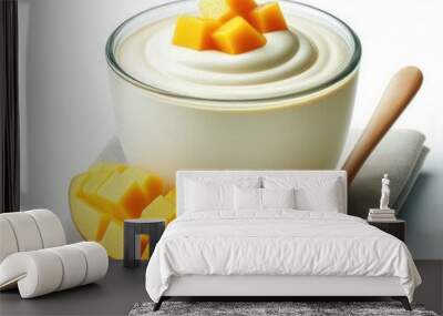 Bowl of healthy mango dessert yogurt isolated on white background Wall mural