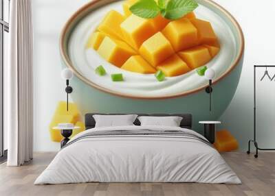 Bowl of healthy mango dessert yogurt isolated on white background Wall mural