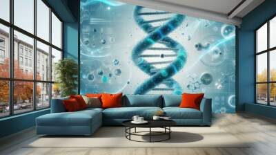 Cyan DNA genome structure biotechnology concept Wall mural